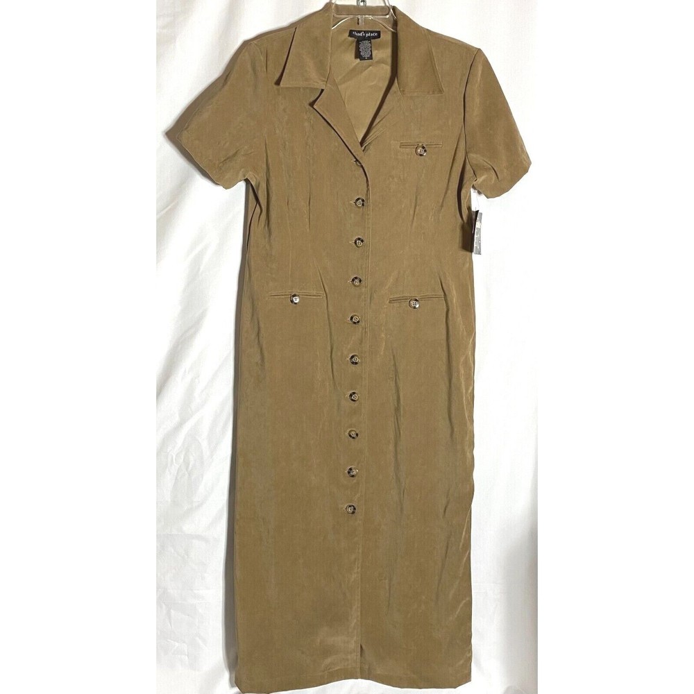 Vintage Chad's Place Brown Suede Like Button Front Long Dress Women's 14 NWT